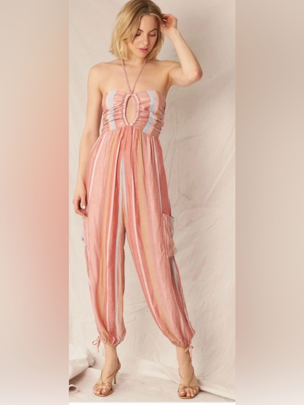 Jumpsuit Halter Style En Crème, Women’s Size Large New